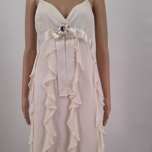 Clues Collections New-York Paris Ivory Women's Dress 100% Silk Size 14